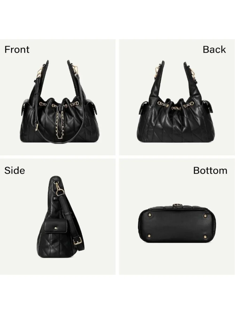 Quilted Leather Tote Bag for Women, Adjustable Strap Slouchy Hobo Purse